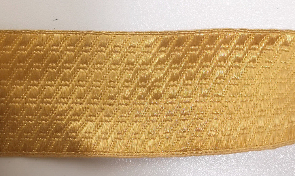 Gold Metallised Polyester Bias & Stand Pattern Lace 38mm wide