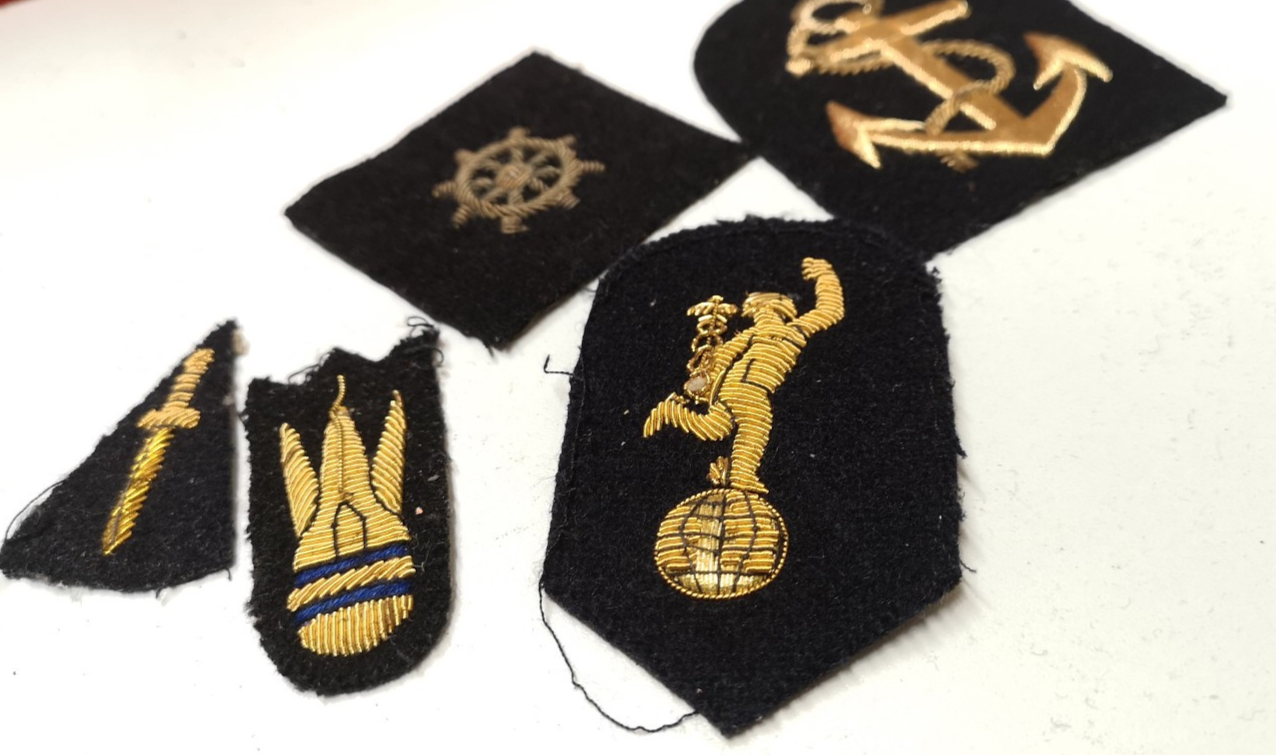 Various Wire Braided Army Navy Patches on Black Felt British set of 9