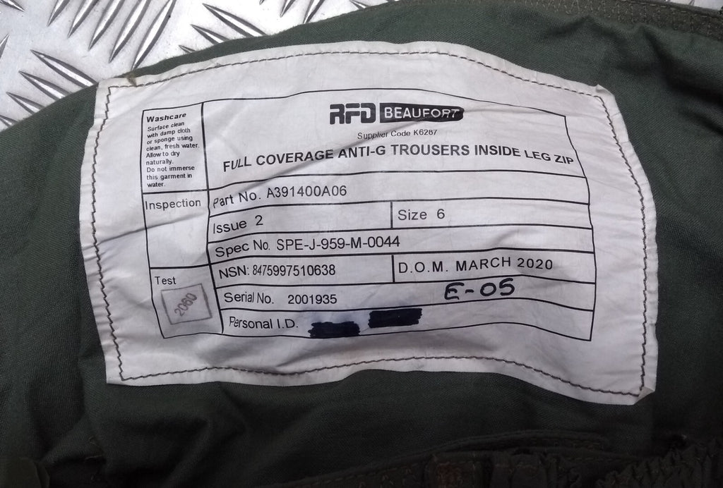 Anti G Fighter Pilot Trousers Full Coverage Beaufort Full Zip RFD