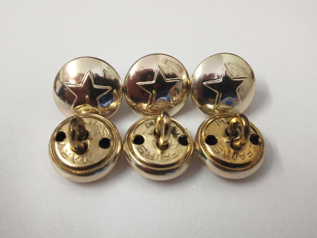 5 Point Star Insignia Buttons Made in the UK Loop Back Buttons 13mm V533 X6