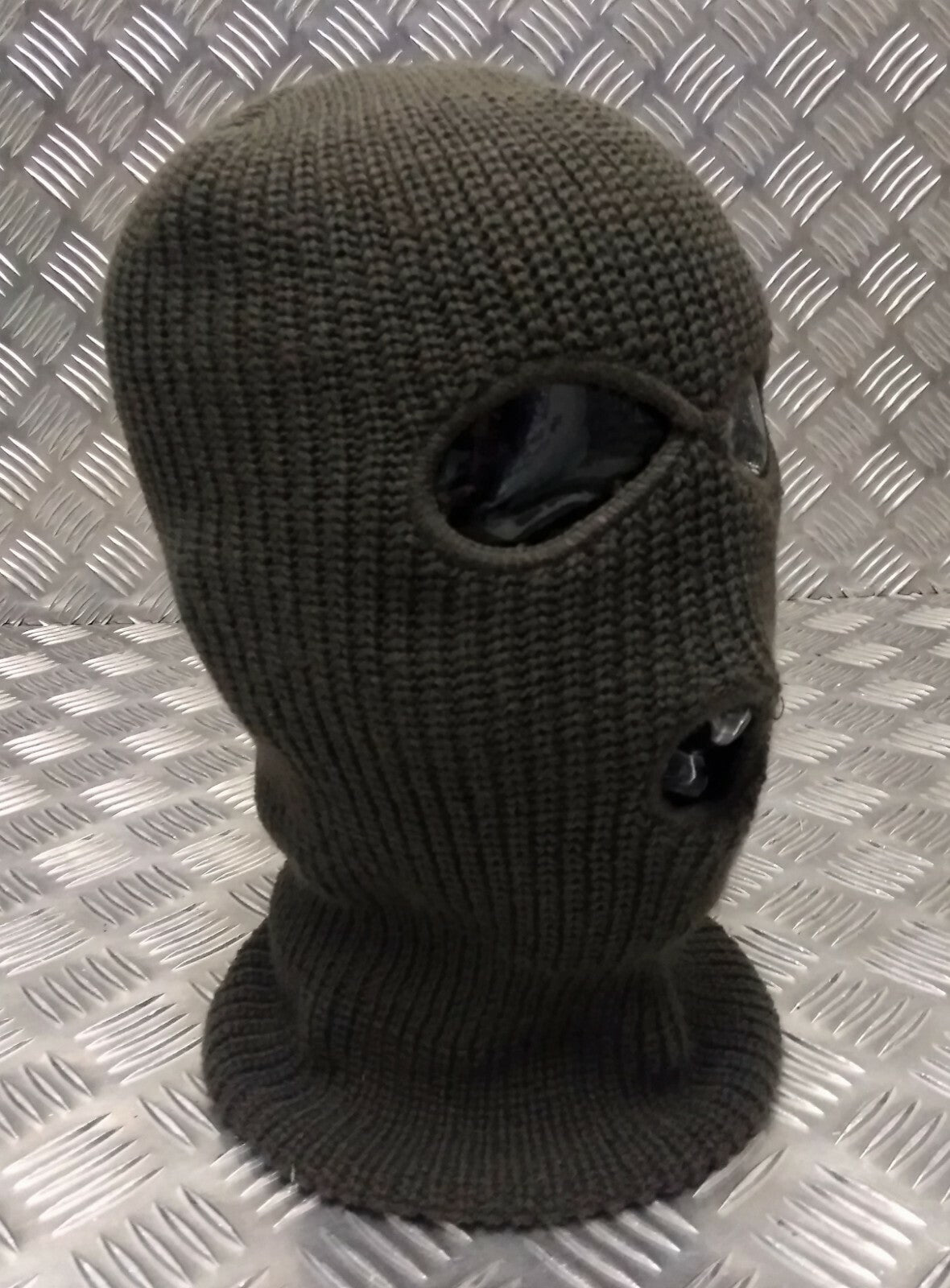 Three (3) Hole Knitted Balaclava, Very Warm - ARMY GREEN - Brand New