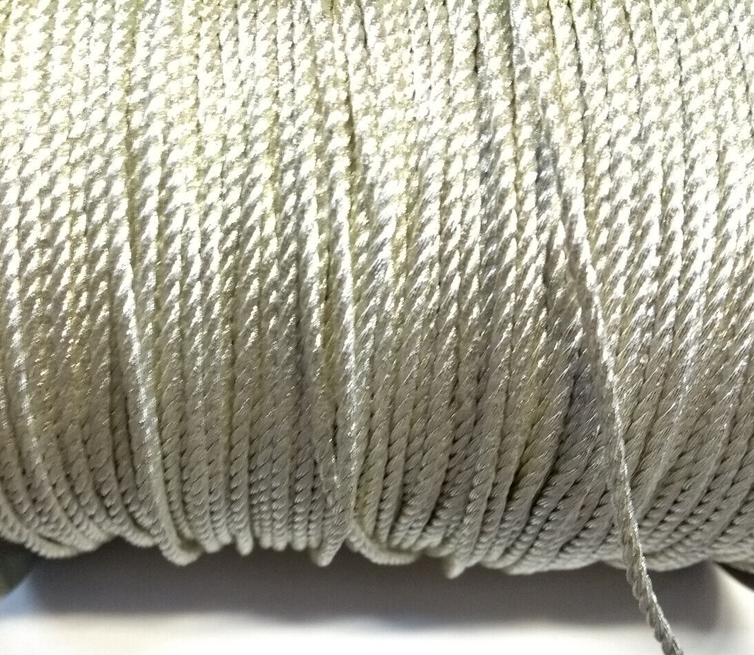 Silver Twisted Metallised Polyester String Braid 1.5mm / sold by 10" length
