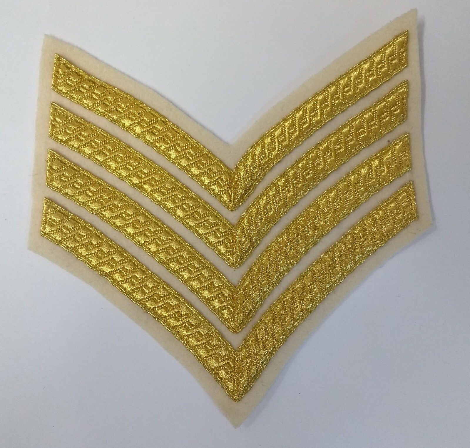 Genuine British Issue Gold Wire 4 Bar Chevrons On White Felt