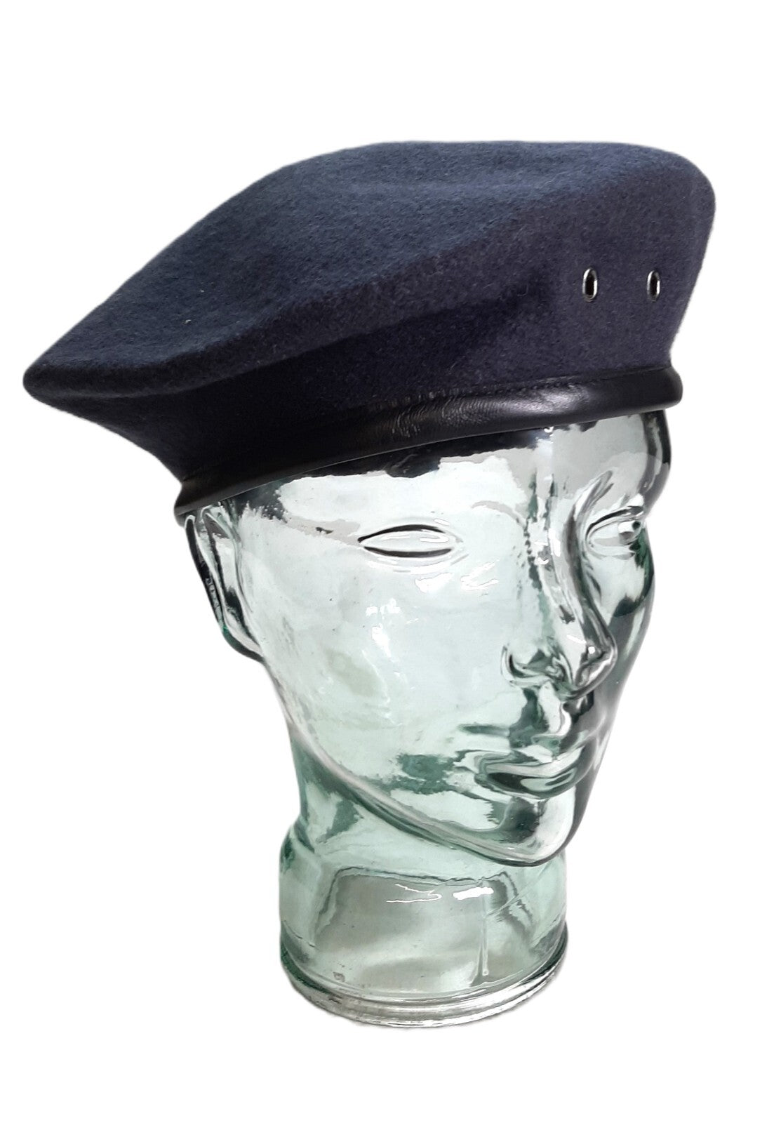 RAF Royal Air Force Beret Knitted Wool Blue Grey With Leather Rim & Badge Eyelets