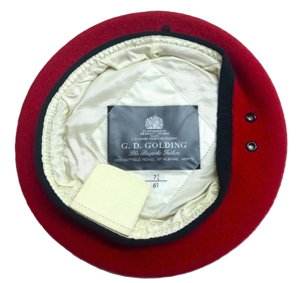 Red Army Beret Goldings UK Pattern Wool / Silky Lining & Petersham Trim 61cm.