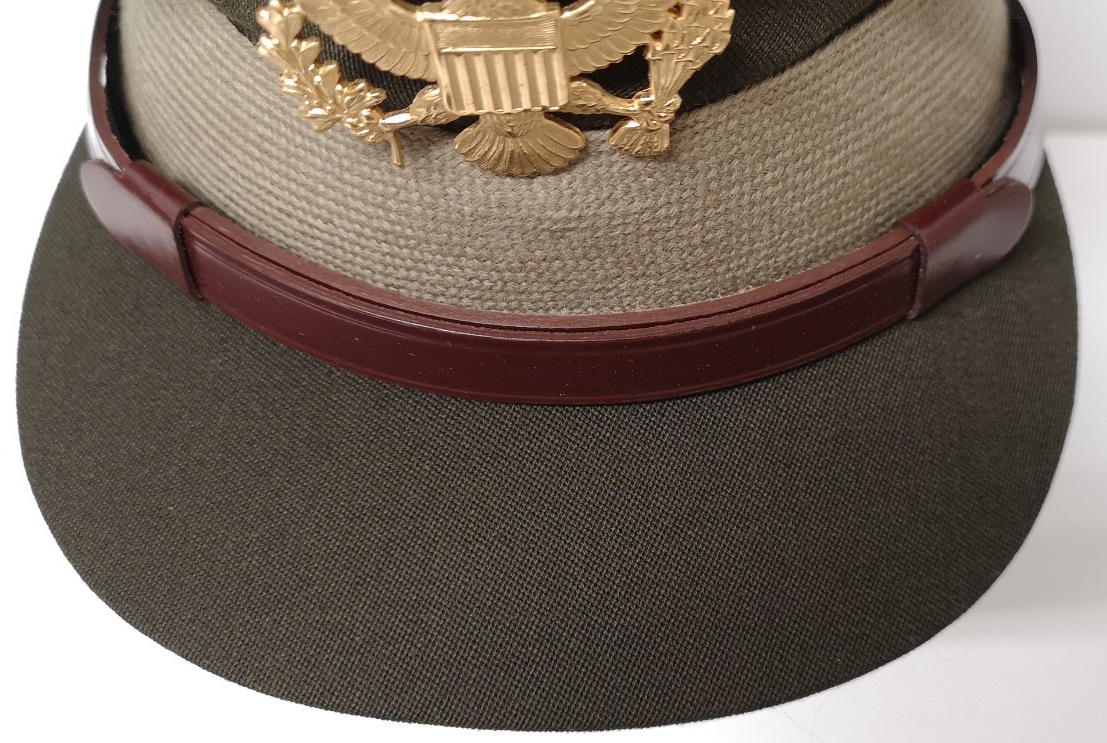 United States Army Officer's Peaked Cap Green with Beige Hatband & Hat Badge