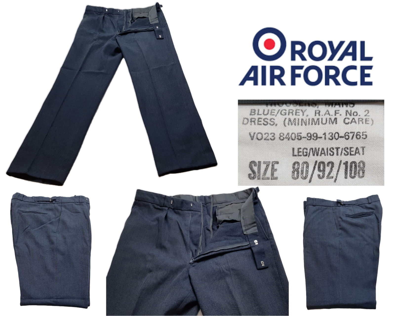 No2 Trousers RAF Royal Air Force Blue Grey Coloured Old Type Waist 92cm