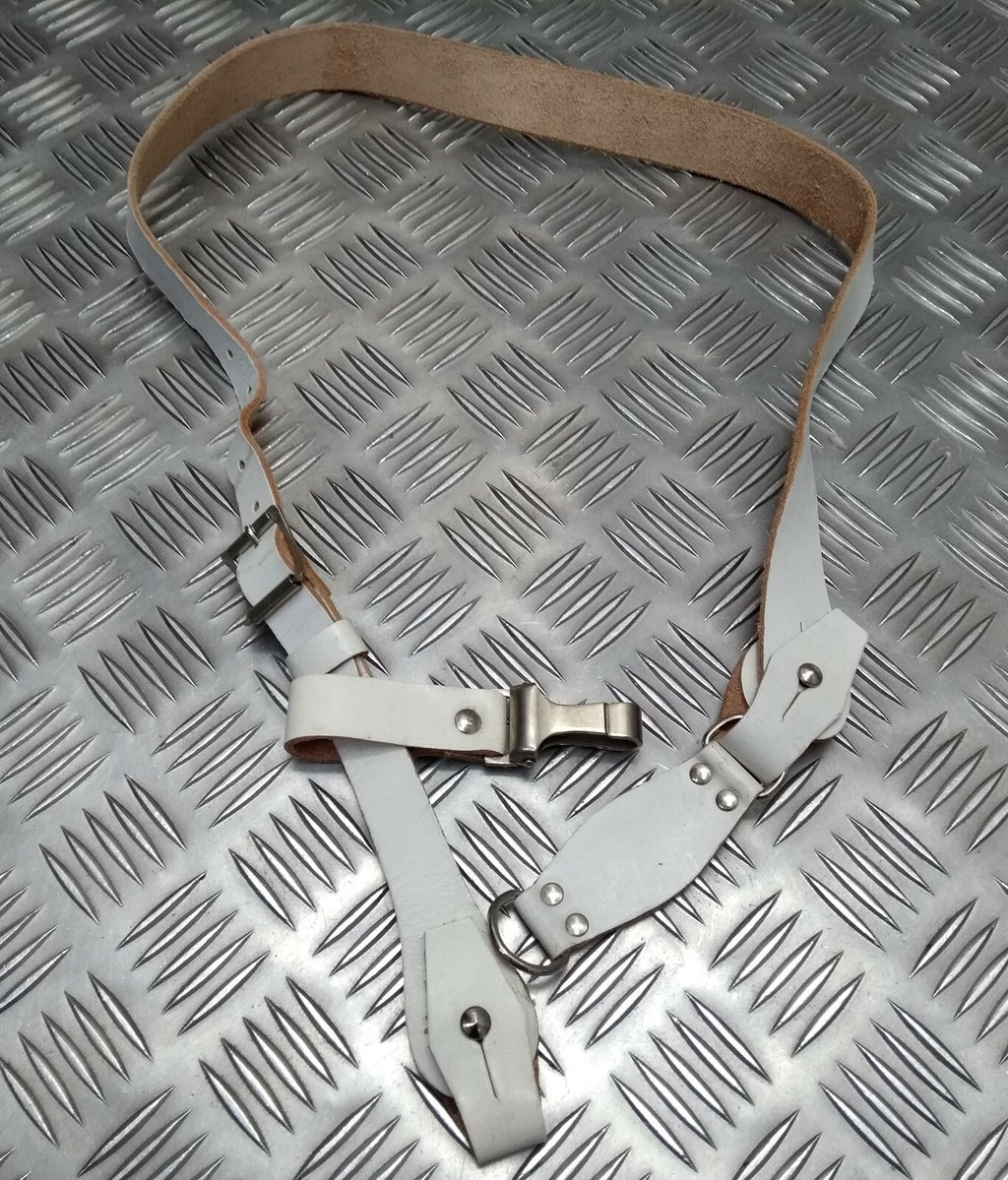 Vintage Sam Browne Strap Shoulder Cross Over White Leather Issue