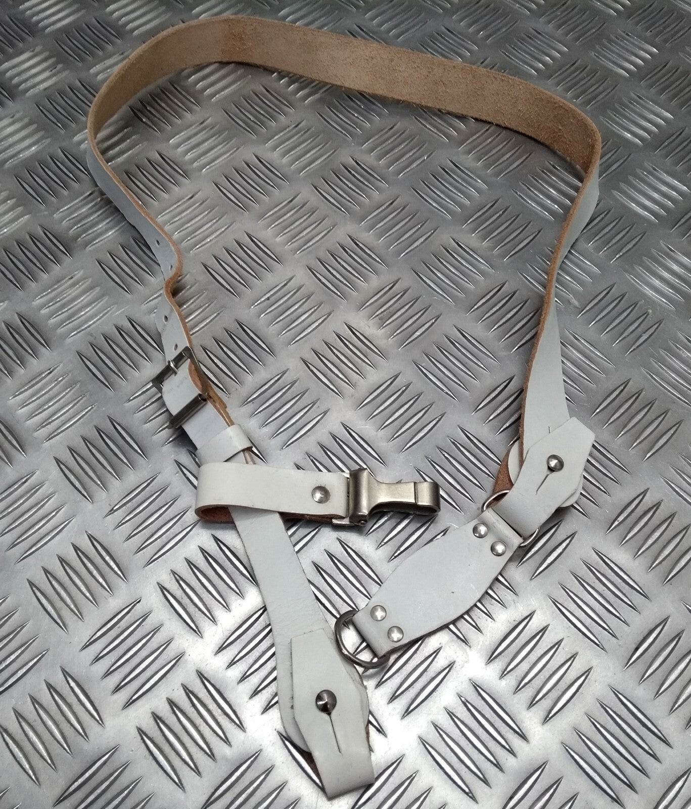 Vintage Sam Browne Strap Shoulder Cross Over White Leather Issue