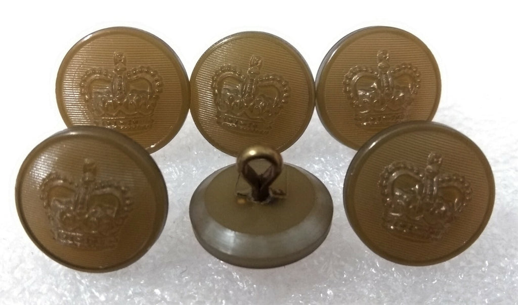 Vintage Mil-spec Old Pattern St Edwards Crown Khaki Buff Ring Backed Buttons NOS