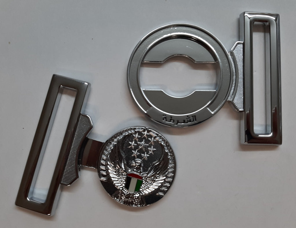 Abu Dhabi Buckle UAE Chrome Insignia Belt Locket Clasp Made in England 53mm