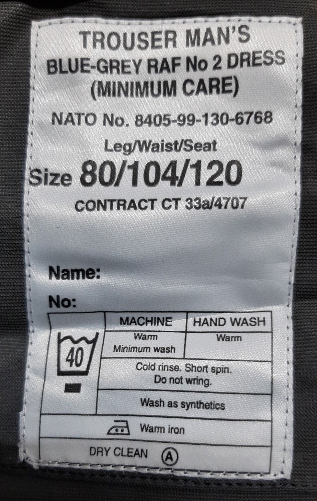No2 Trousers RAF Royal Air Force Blue-Grey Colour Old Pattern Dress Waist 104cm