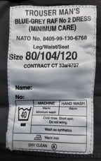 No2 Trousers RAF Royal Air Force Blue-Grey Colour Old Pattern Dress Waist 104cm