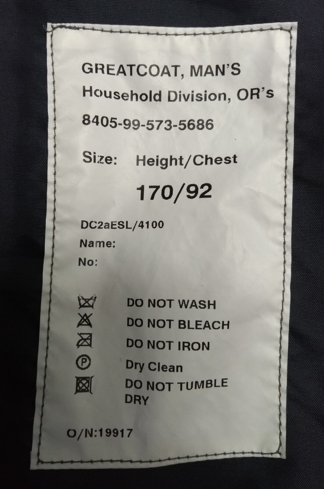Household Division Greatcoat ORS British Army H Cav & Guards No Buttons NEW