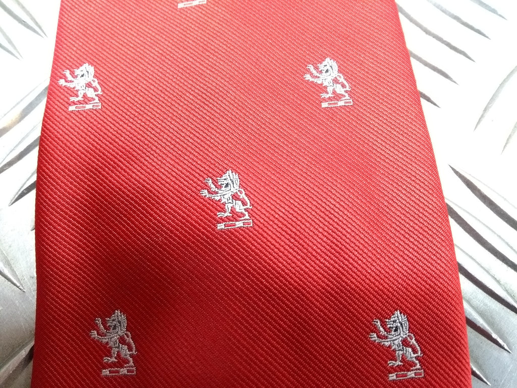 Red Clip On Tie with Grey Lion Insignia Genuine British - NEW