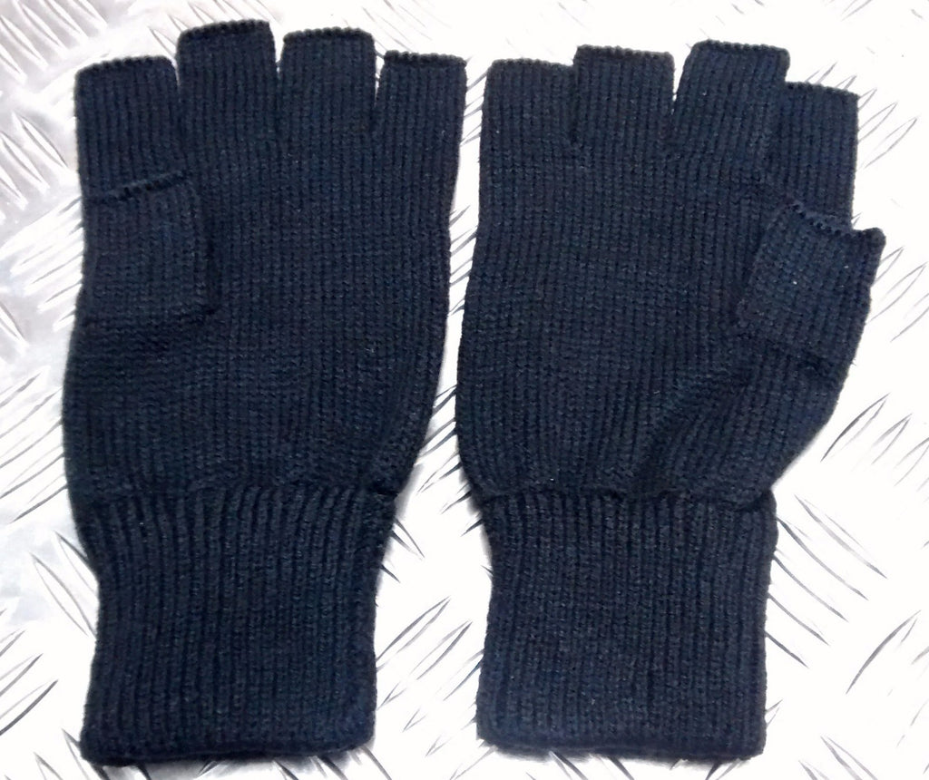 Quality Acrylic Black Fingerless Gloves / Mitts Knitted cuffs - Brand New