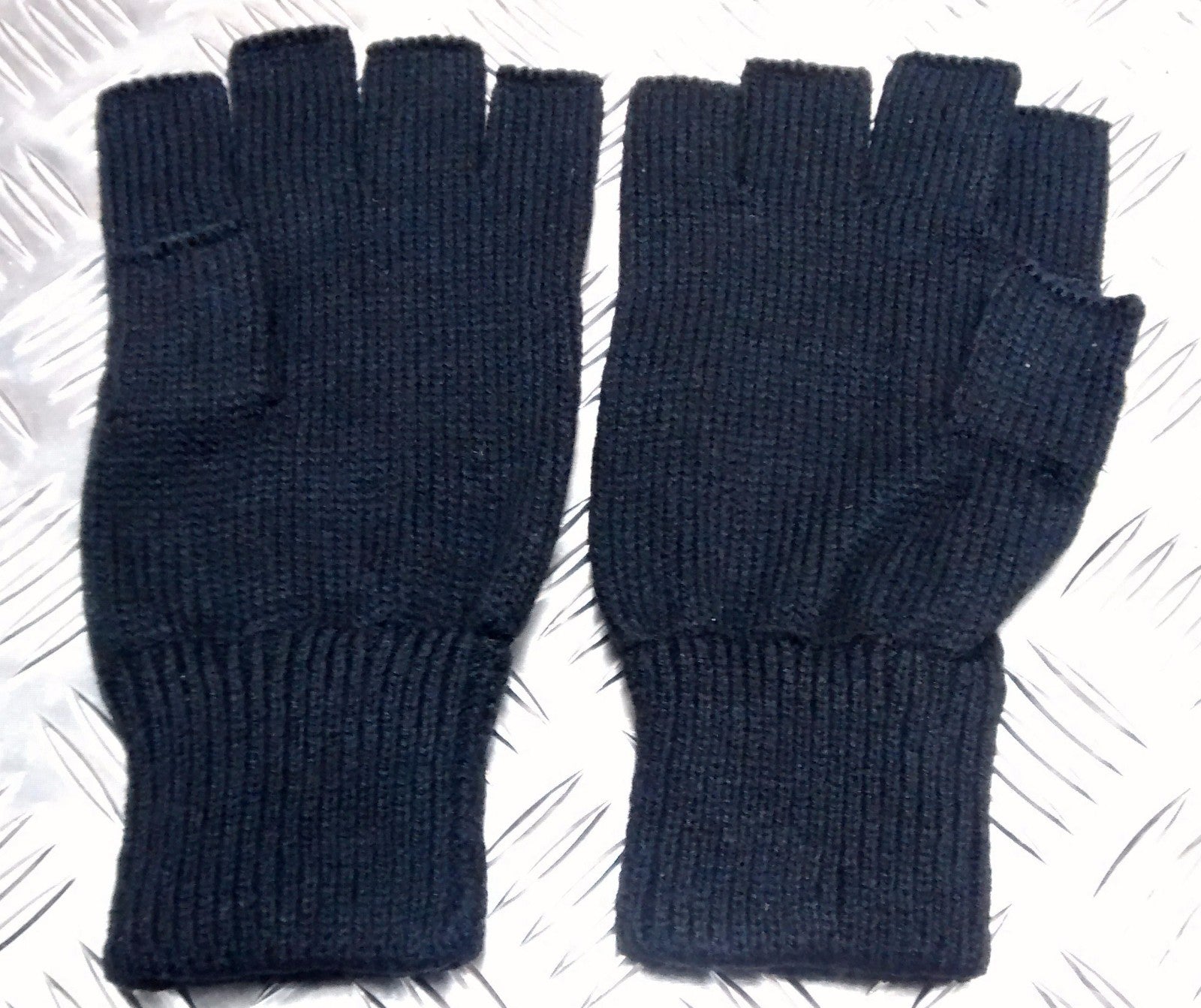 Quality Acrylic Black Fingerless Gloves / Mitts Knitted cuffs - Brand New