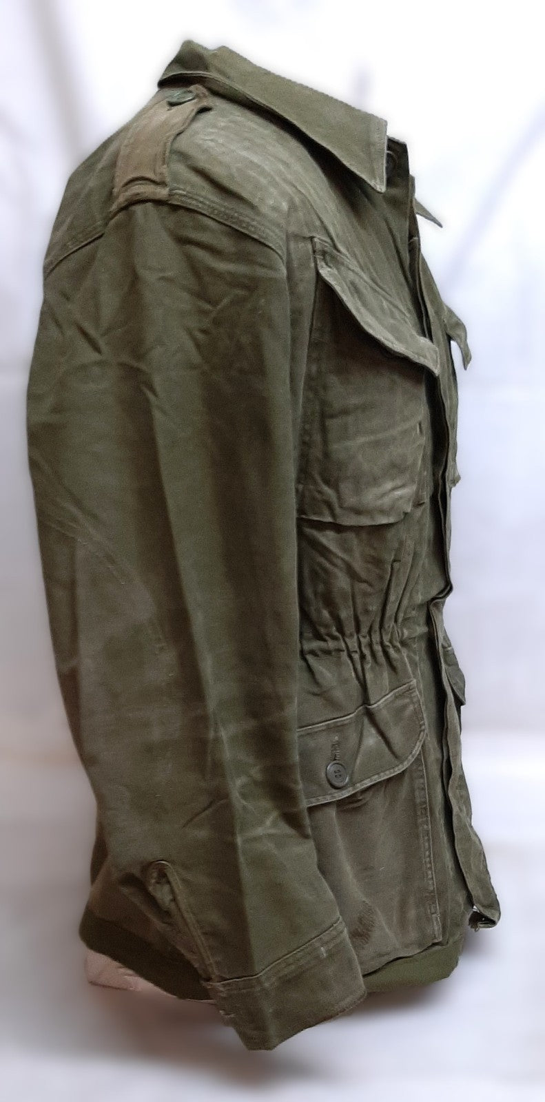 Vintage Combat Jacket Green Army HBT Herringbone Twill Type Pattern Heavy Wear
