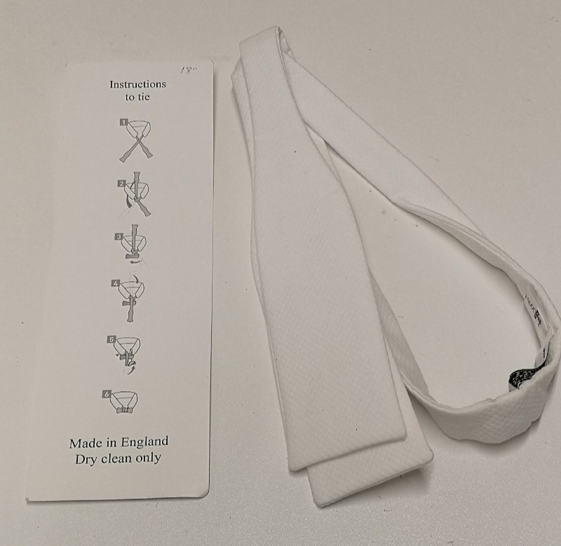 Plain White Cotton Marcella Batswing Bow Tie by Budd Shirtmakers London