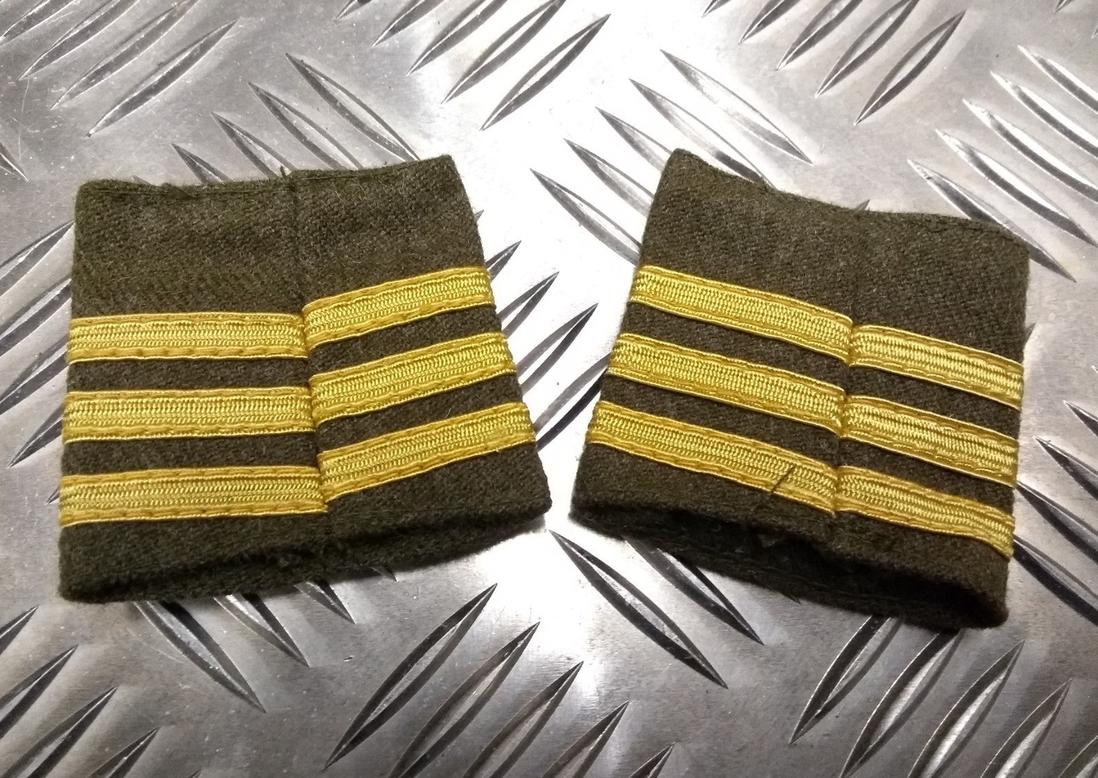 Khaki Wool Serge Rank Slide 3 Braided Gold Bars Vintage Issue