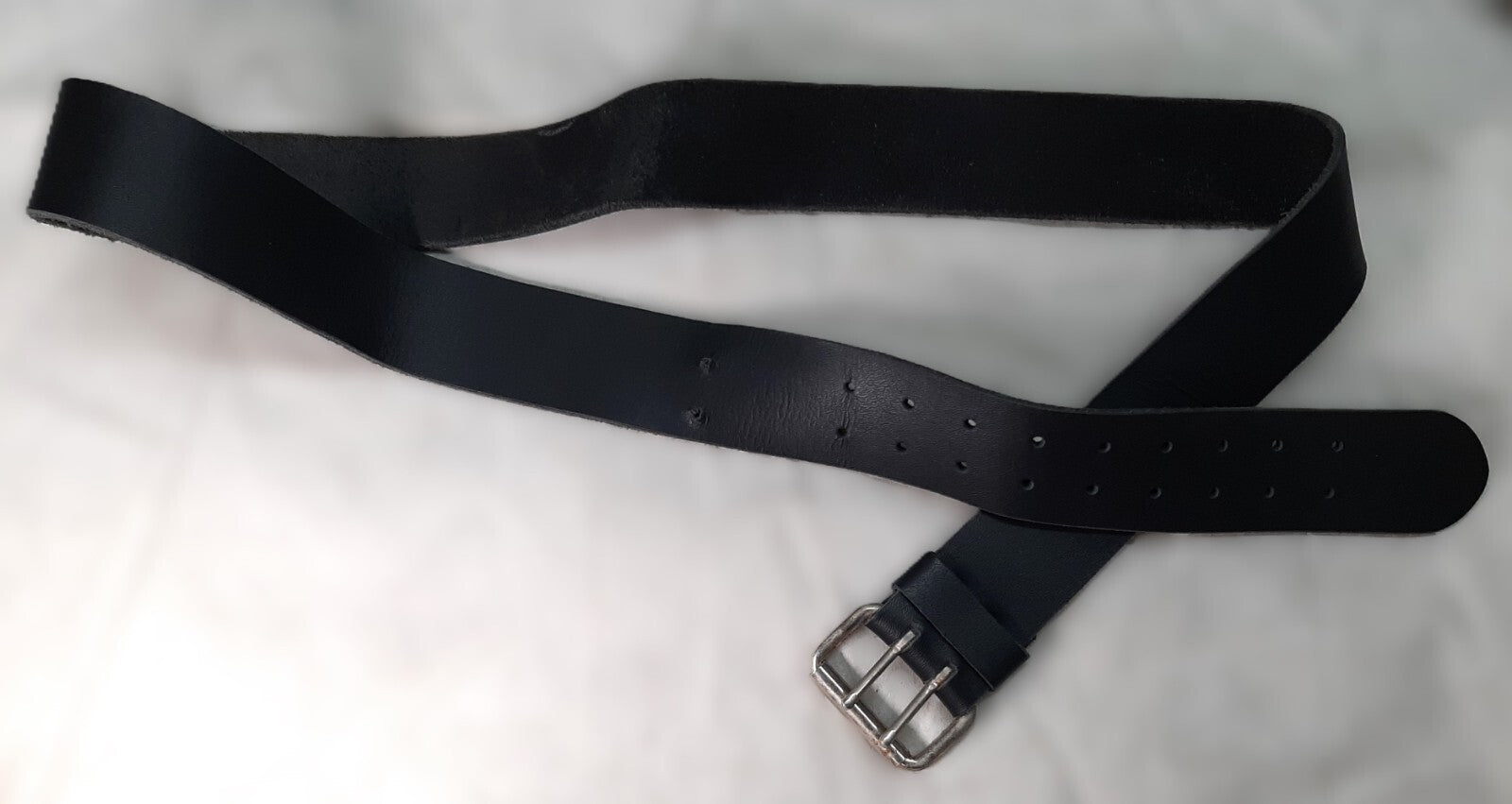 2" Utility Belt Full Grain Leather Nickel Plated Double Prong Roller Buckle