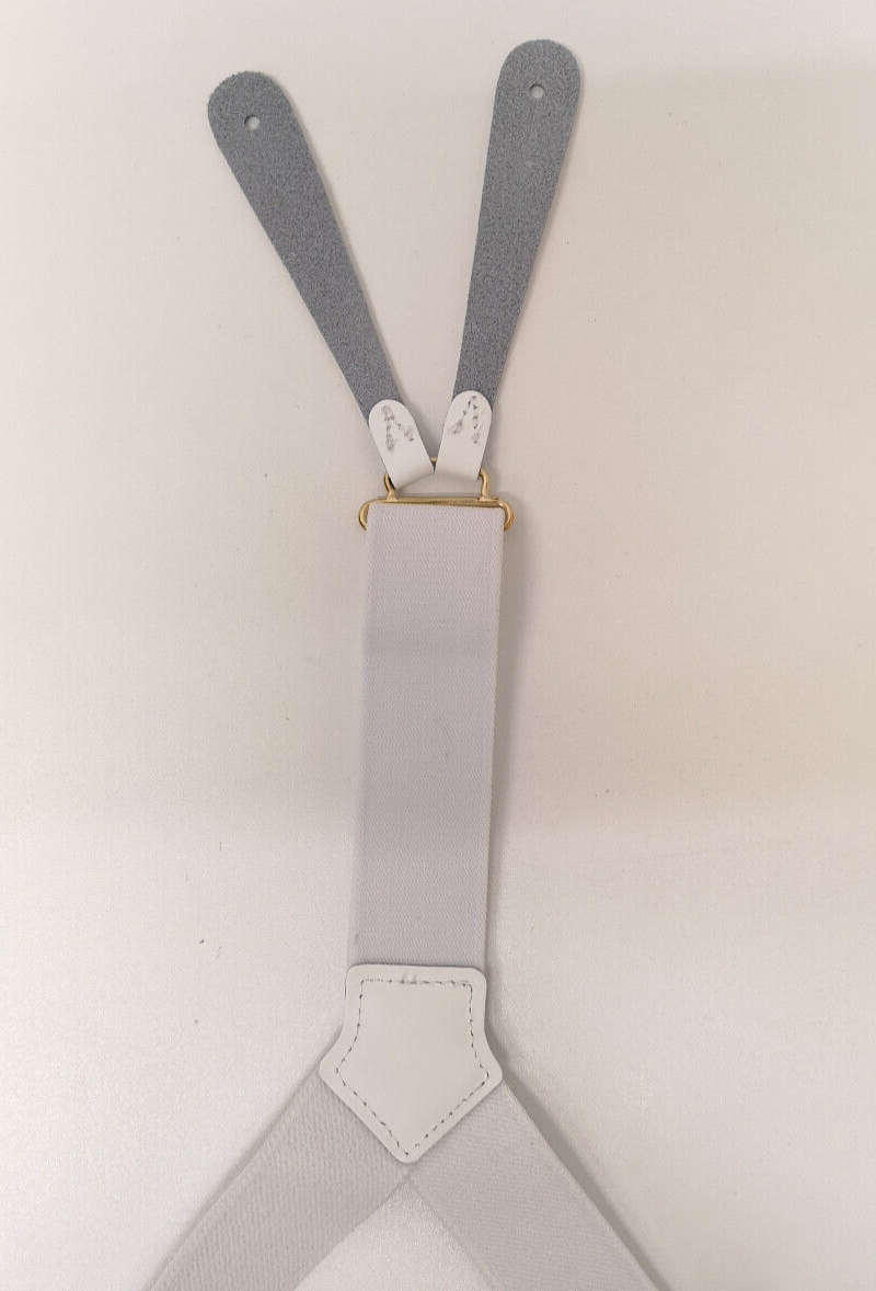 Mess Dress White Braces Suspenders with Leather Button Tabs and Brass Levers NEW