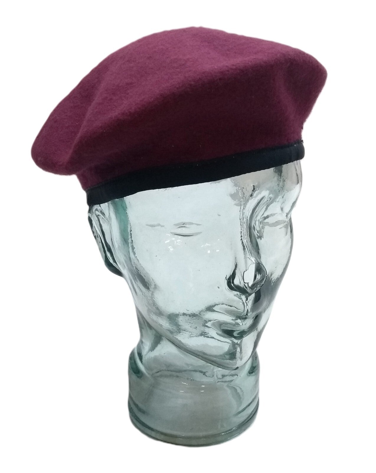 Maroon Army Beret Goldings UK Pattern Wool / Silky Lining & Petersham Trim 54cm.