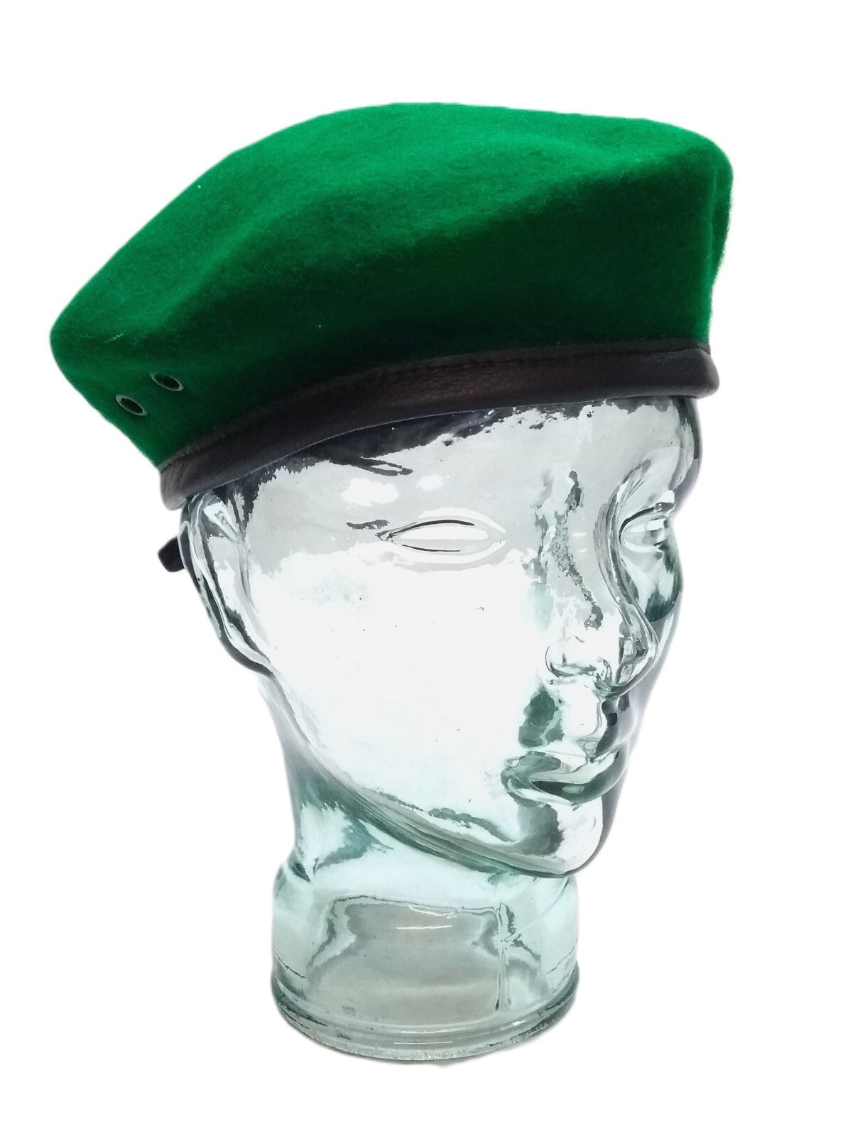 Mid Green Beret Goldings British Army Pattern Wool / Silky Lining & Leather Trim