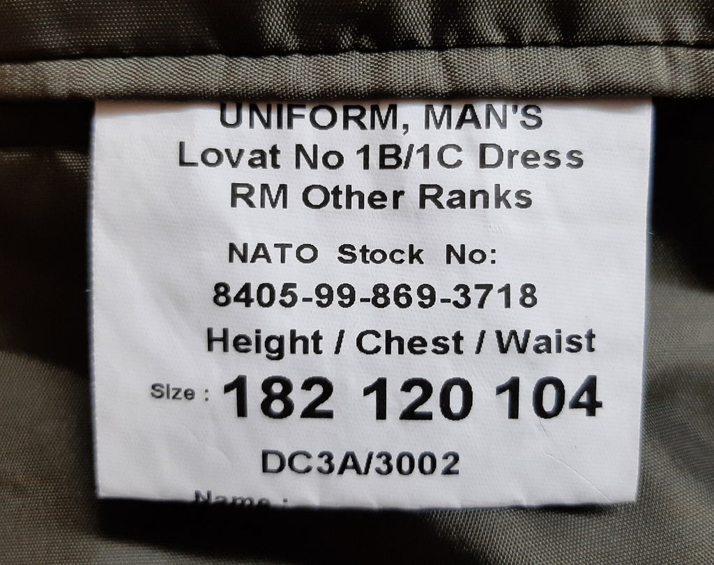 RM No1B/1C Jacket Lovat British Marine Green Size in description