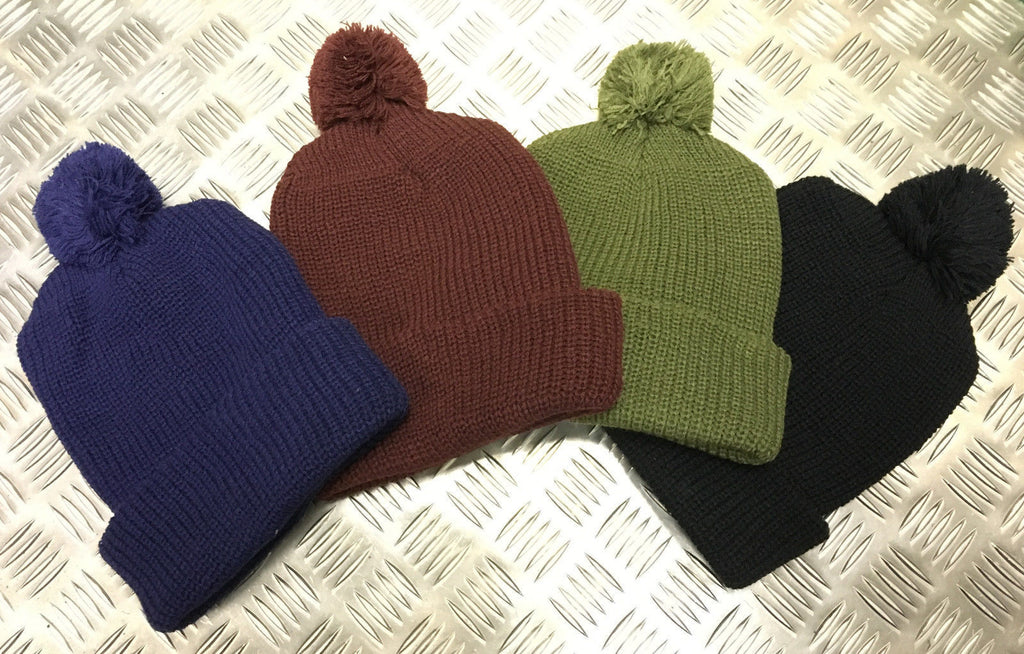 Knitted Retro Beanie Hat / Watch Cap / Ski hat with Pompom - All Colours - NEW