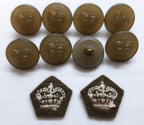 Vintage British Army Buttons and Rank Crowns No2 Dress Royal Crown Insignia SET