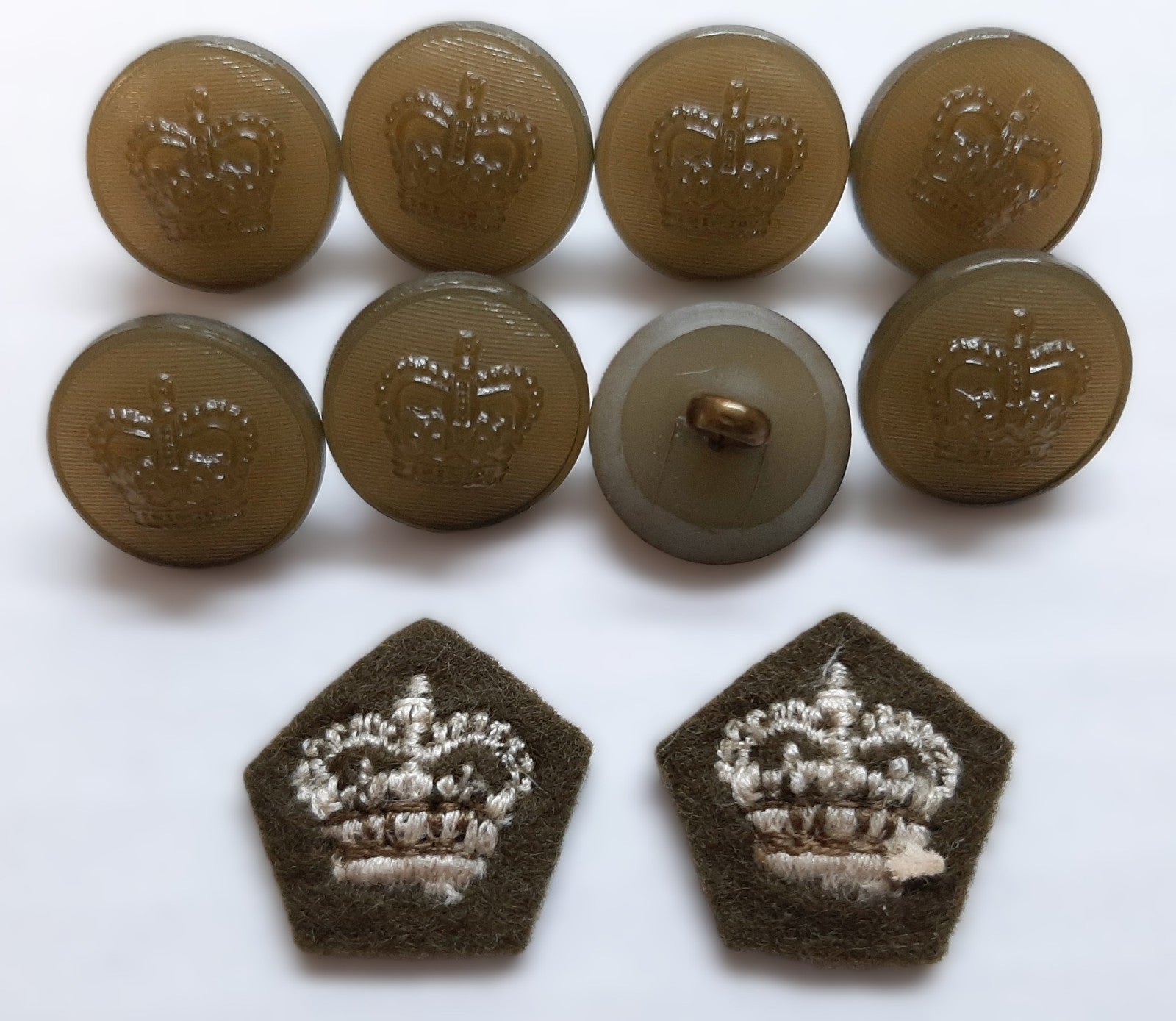Vintage British Army Buttons and Rank Crowns No2 Dress Royal Crown Insignia SET