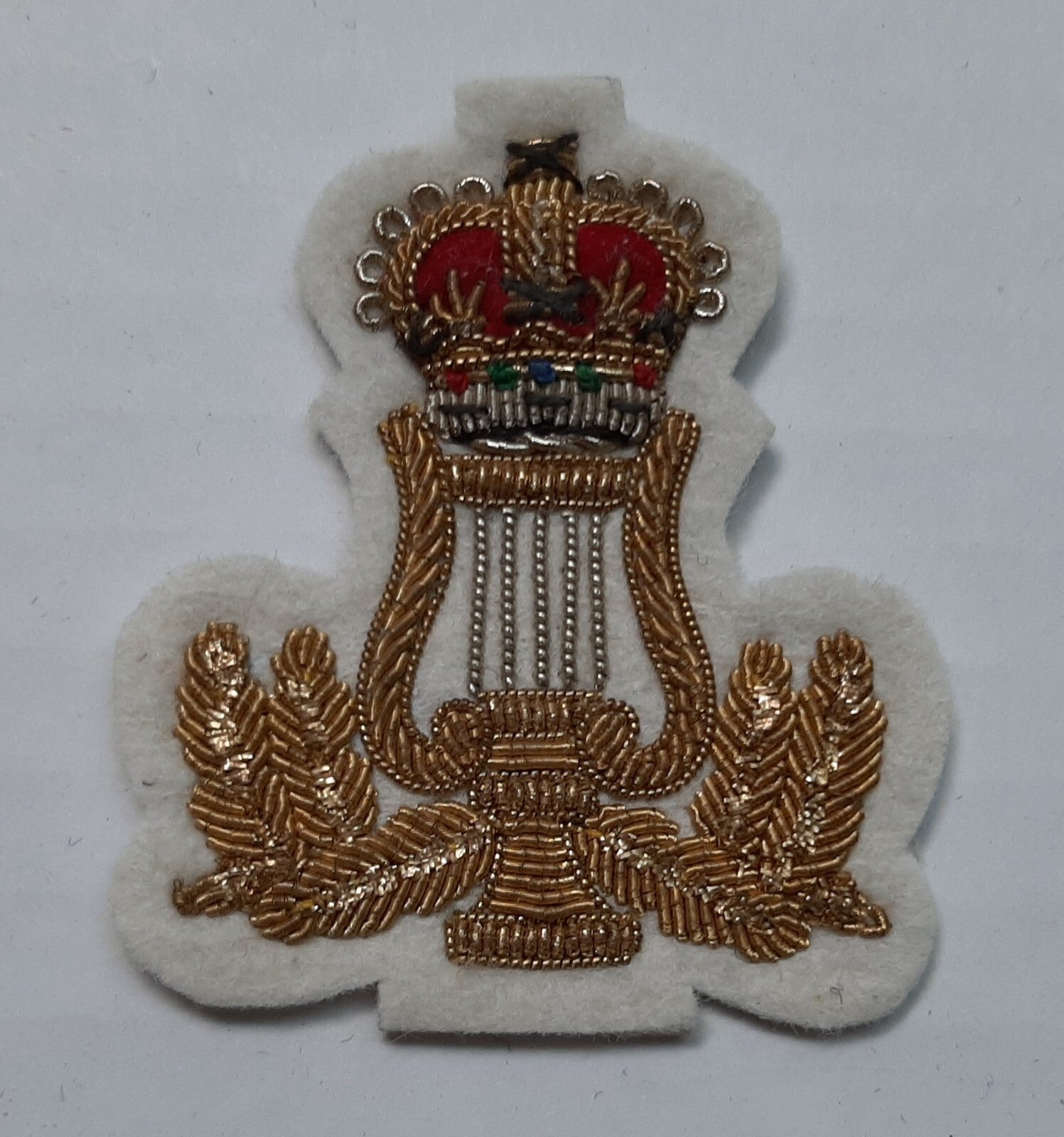 Lyre and Crown Mess Ceremonial Dress British Army White Embroidered Arm Patch