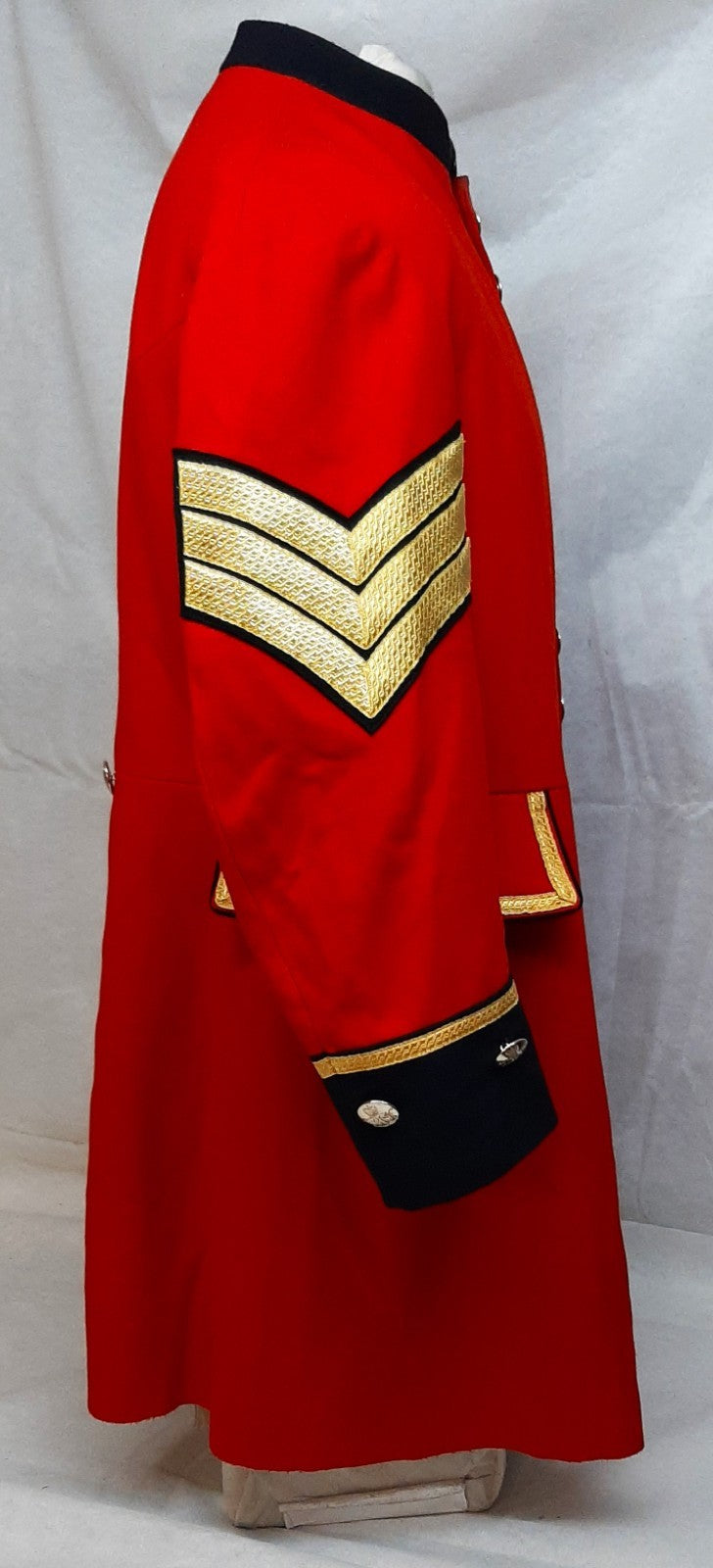 British Army Red Long Coat Royal Hospital Chelsea With 3 Bar Chevron Arm Badge