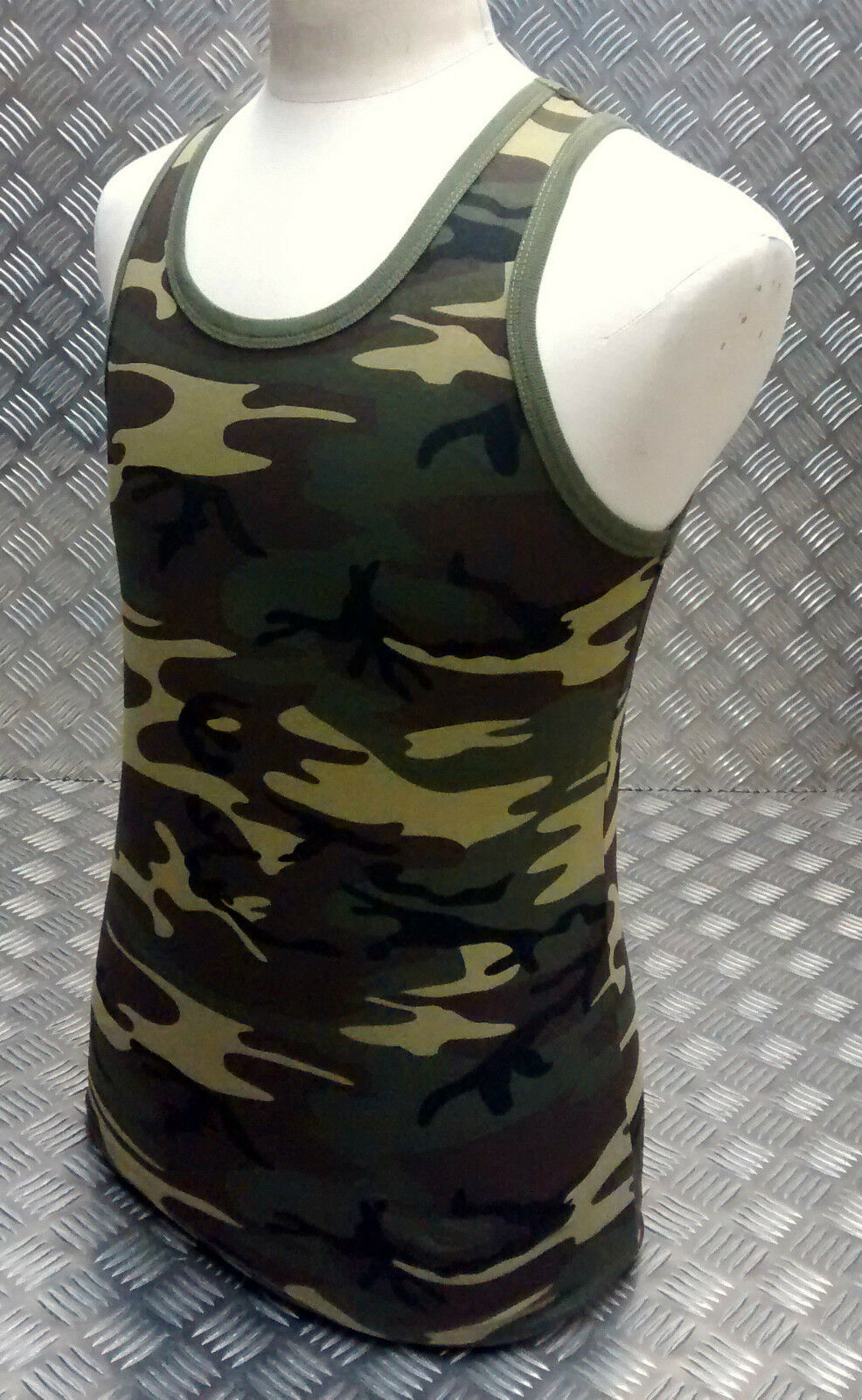 100% Cotton Woodland Camouflage Sleeveless Vest Singlet Tank Top All Sizes NEW