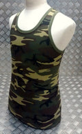 100% Cotton Woodland Camouflage Sleeveless Vest Singlet Tank Top All Sizes NEW