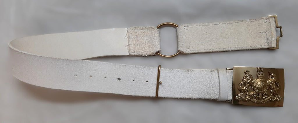 Royal Belt Buff Leather With Large Coat of Arms Plate Buckle 35"