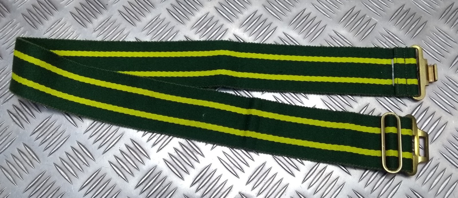 Stable Belt 57mm Wide Mid Green & Yellow Stripes 37 Pattern Buckle & Slider 36"