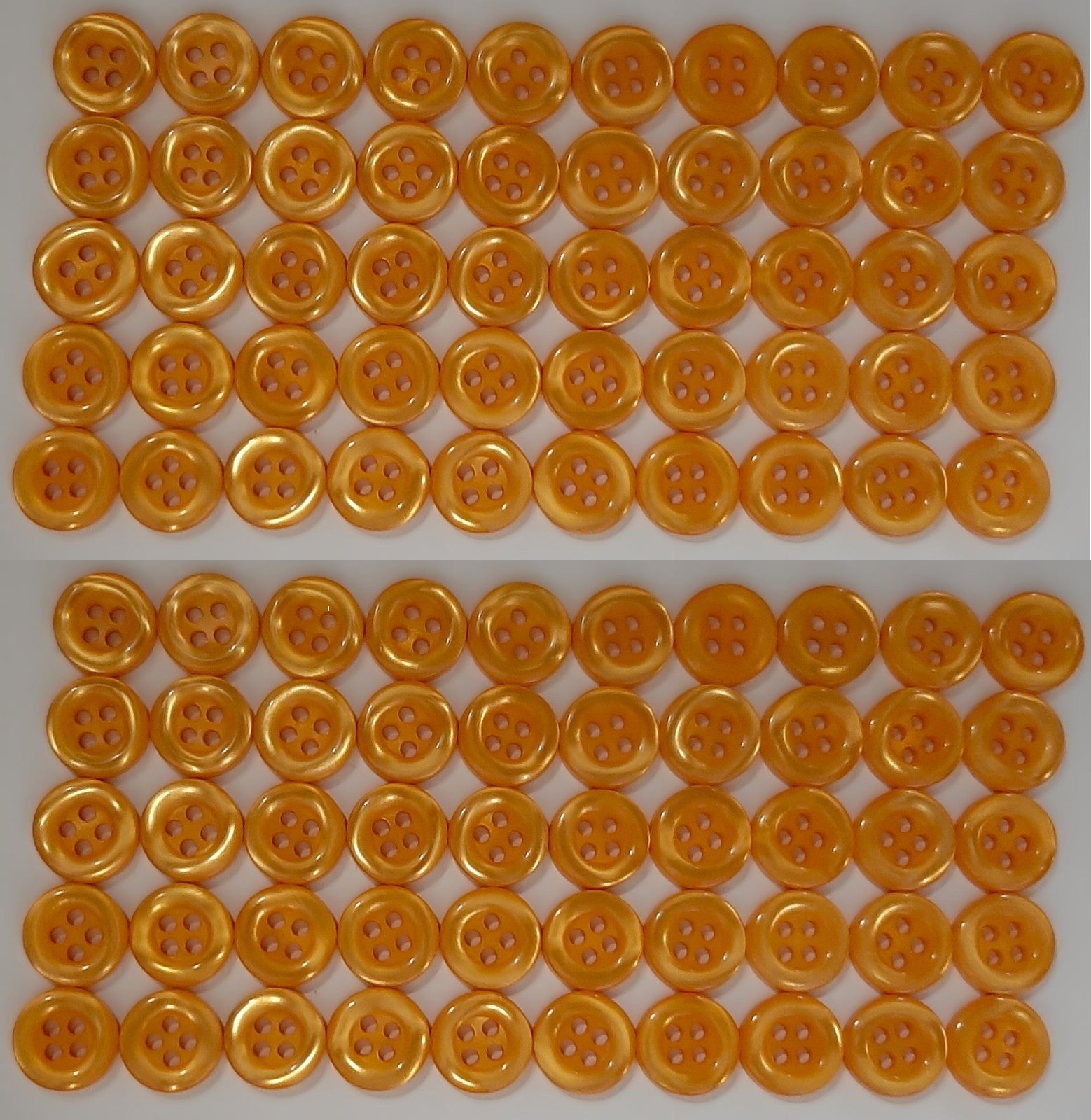 100 Vintage Buttons 4 Hole Shirt / Shank Anchors Pearlesque Aroma Orange 10.9mm