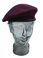 Maroon Beret Army Allarms UK Pattern Wool / Silky Lining & Leather Trim 58cm