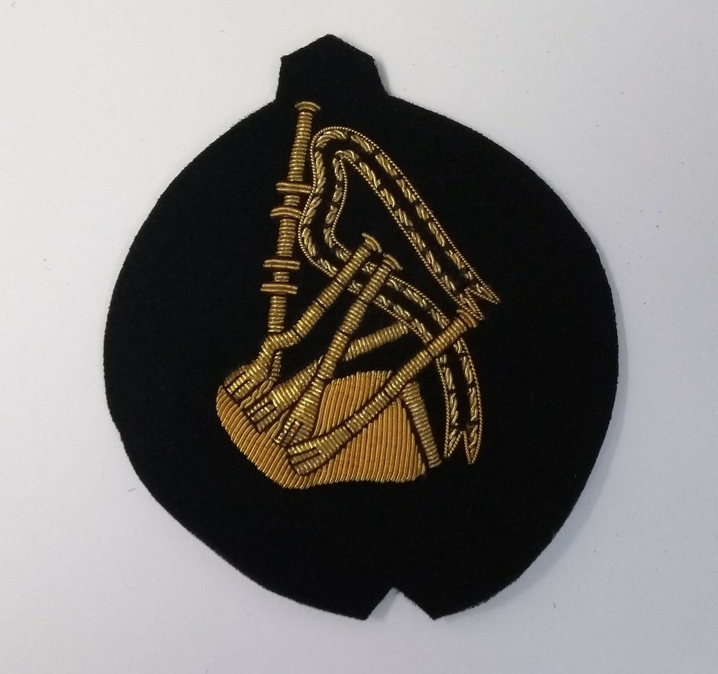Genuine British Made Wire Embroidered Bagpipes Bandsman Large Badge
