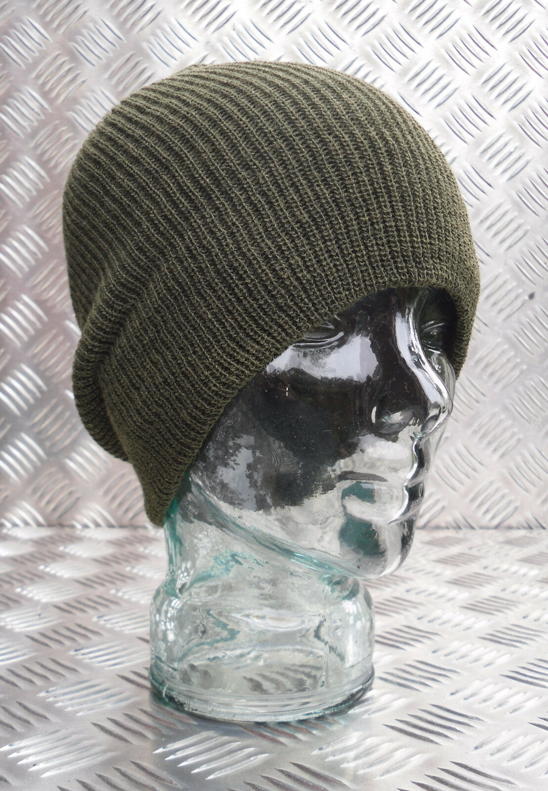 Green / OD Knitted Beanie Hat / Woolly Hat - 100% Wool - One size - NEW