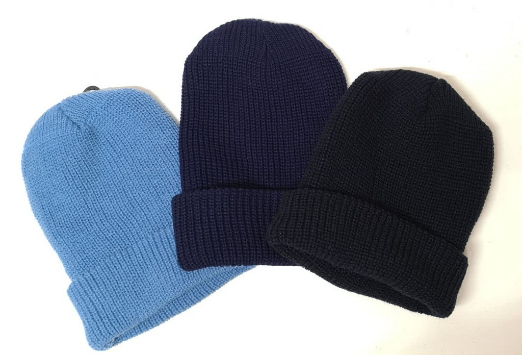 Light Blue Dark Blue Knitted Beanie Hat Watch Cap Woolly Hat - One size