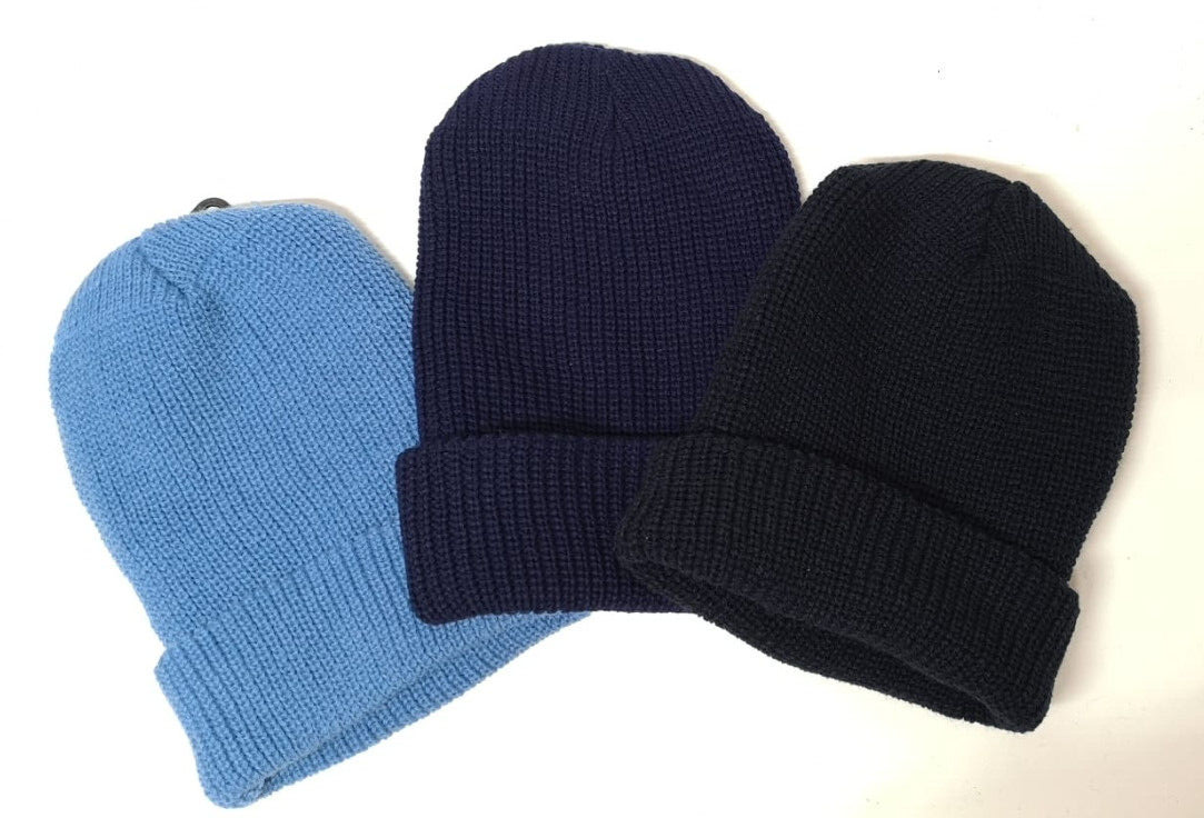 Light Blue Dark Blue Knitted Beanie Hat Watch Cap Woolly Hat - One size