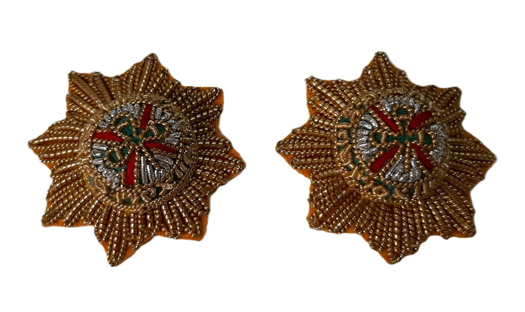 Irish Guards Rank Stars St Patrick (Gold) Hand Embroidered H/E Insignia 1 Pair