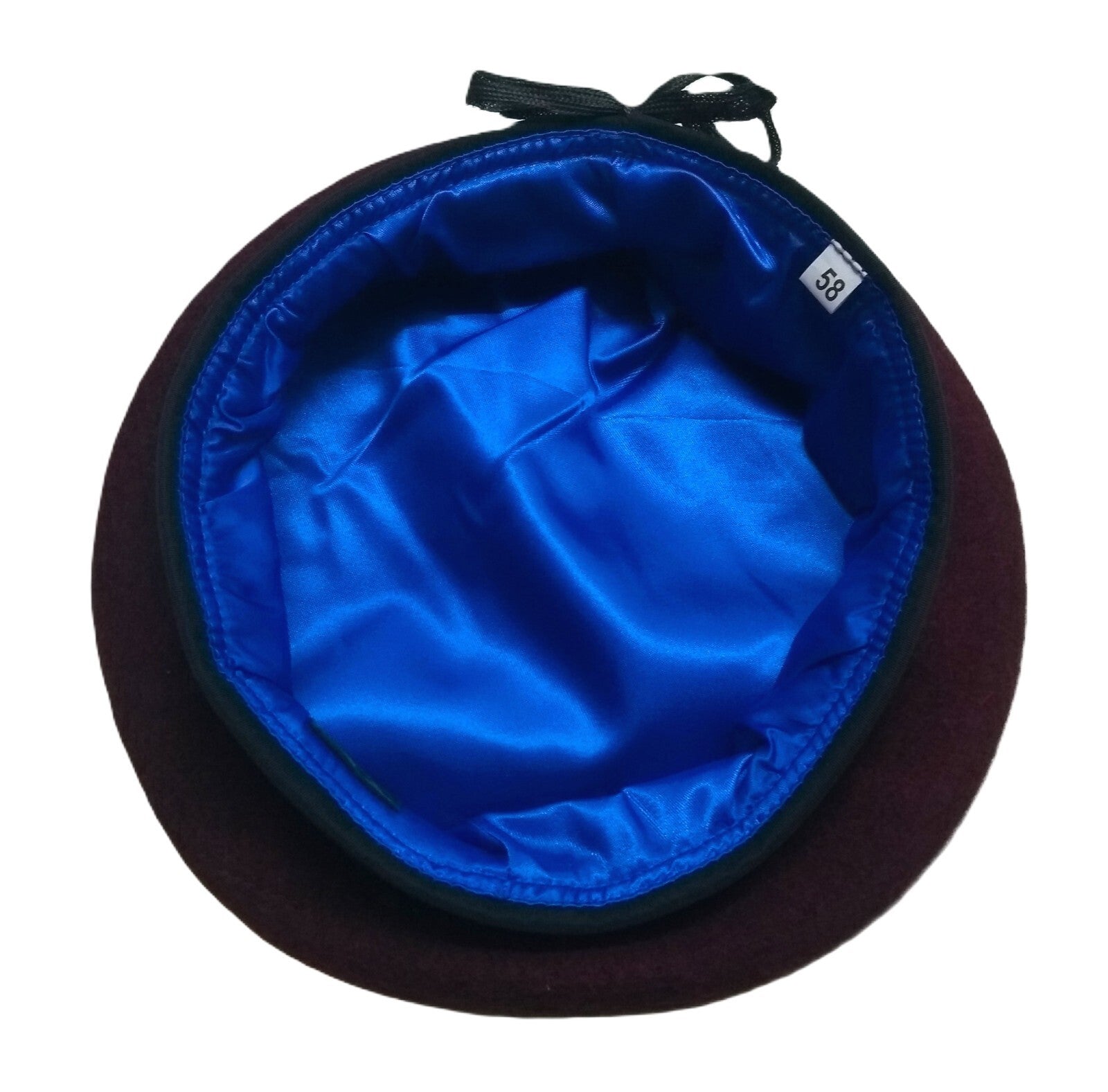Maroon Army Beret Officers UK Pattern Wool / Silky Lining & Petersham Trim 58cm.