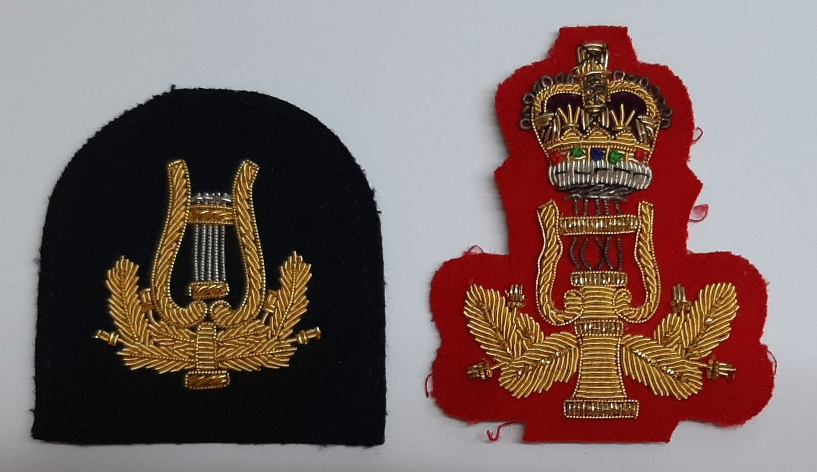 Bandsman Lyre Badges Hand Embroidered Wire Arm Patches British Army Pattern