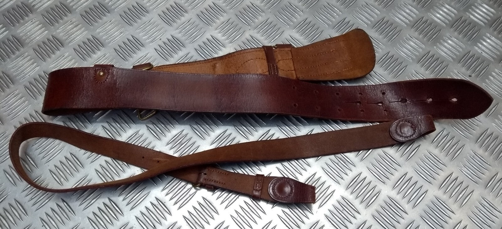 Vintage Sam Browne Belt Brown Leather Belt Set And Cross Over Strap Complete