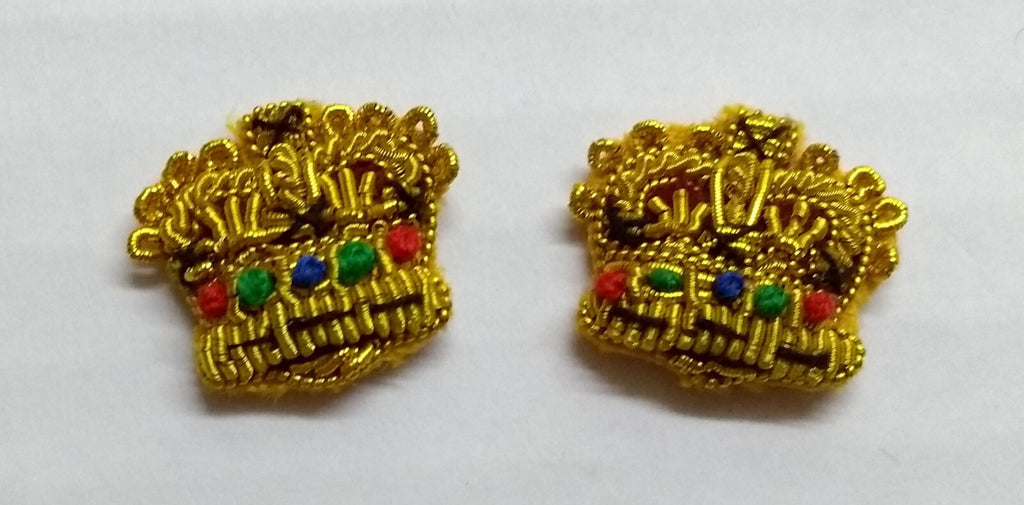 Army Crowns Gold With Crimson Padding Hand Embroidered H/E Insignia 1/2" 1 Pair