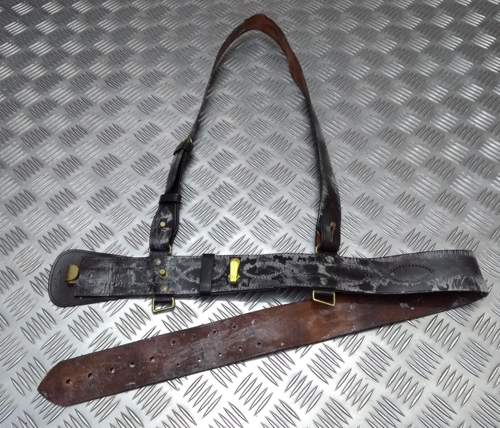 Sam Browne Brown Leather Belt & Shoulder Strap British Issue No Main Buckle
